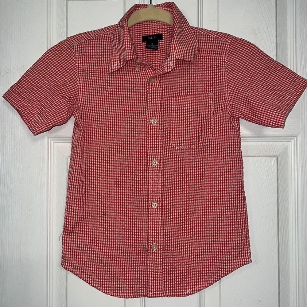 E.L.K. OrangeRed White Check Polo Shirt- Size 8